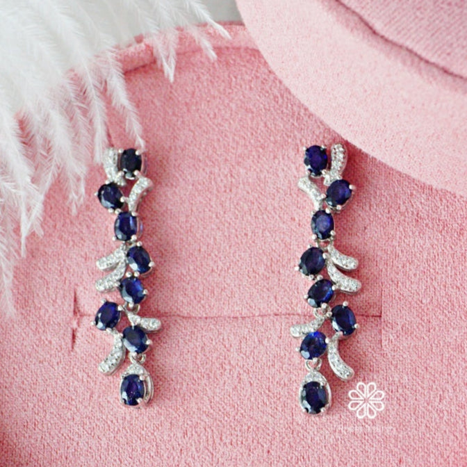 Natural Blue Sapphire Drop Earrings Sterling Silver925.
