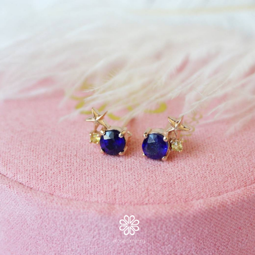 Natural Blue Sapphire Stud Earrings Sterling Silver925 With Rosegold Plated .