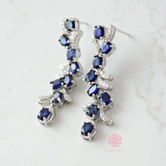 Natural Blue Sapphire Drop Earrings Sterling Silver925.