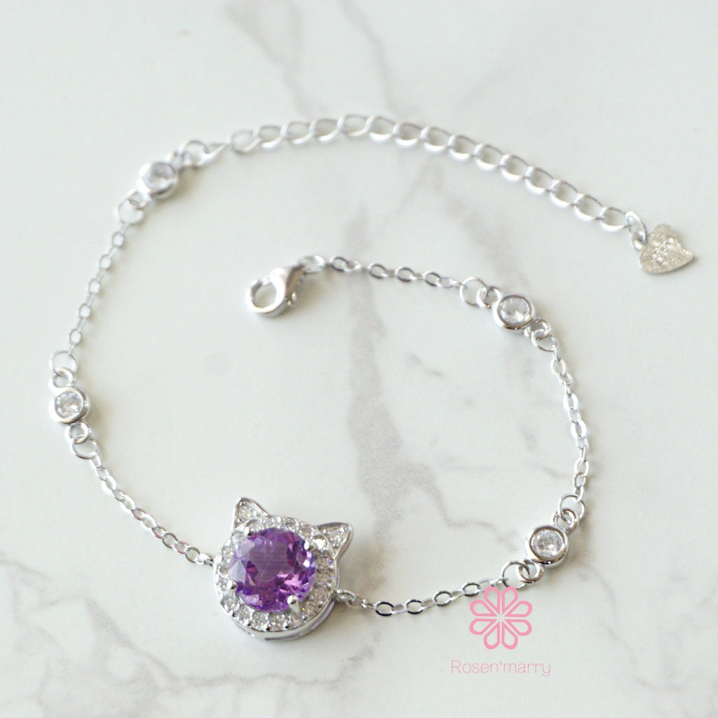 Natural Amethyst Bracelet Sterling Silver925 With White gold Plated.