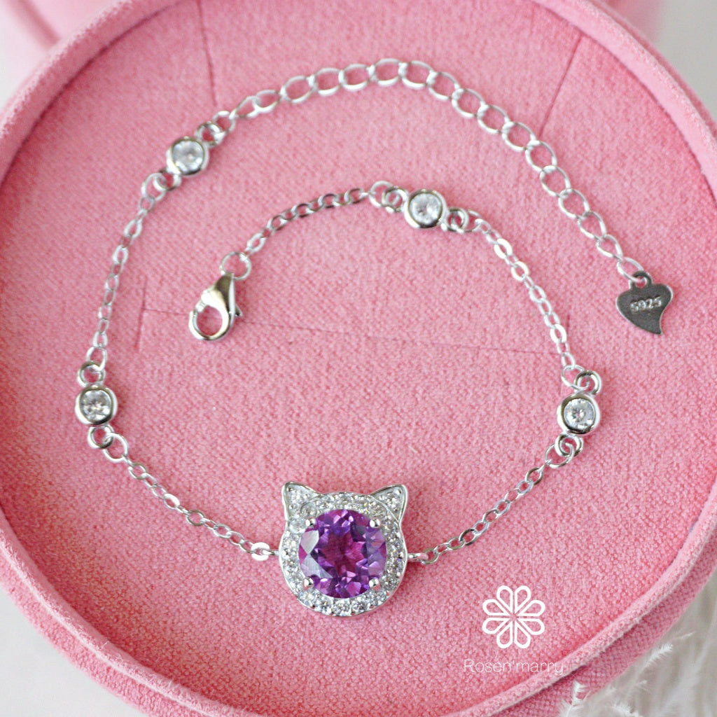 Natural Amethyst Bracelet Sterling Silver925 With White gold Plated.