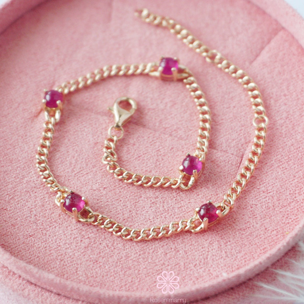 Natural Ruby Bracelet Sterling Silver925 With Rosegold Plated.