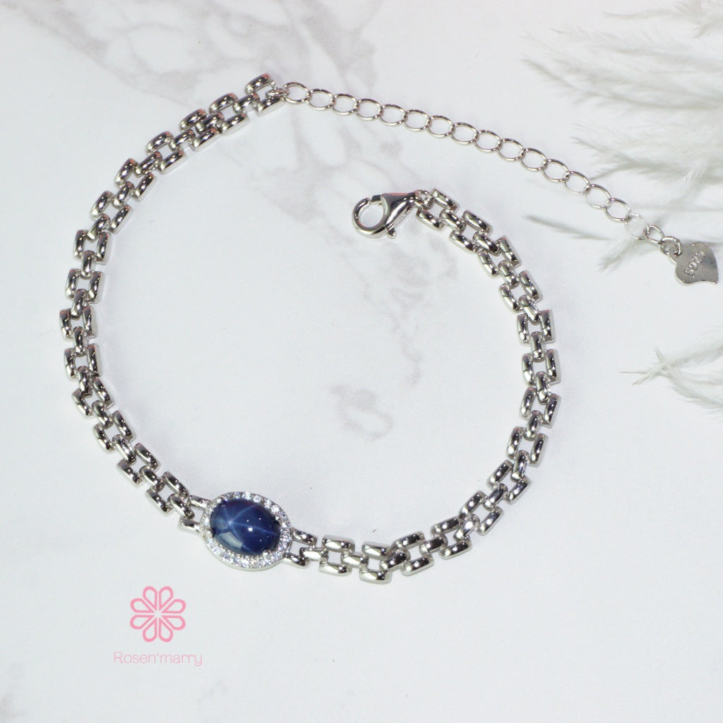 natural blue sapphire star bracelet sterling silver925.
