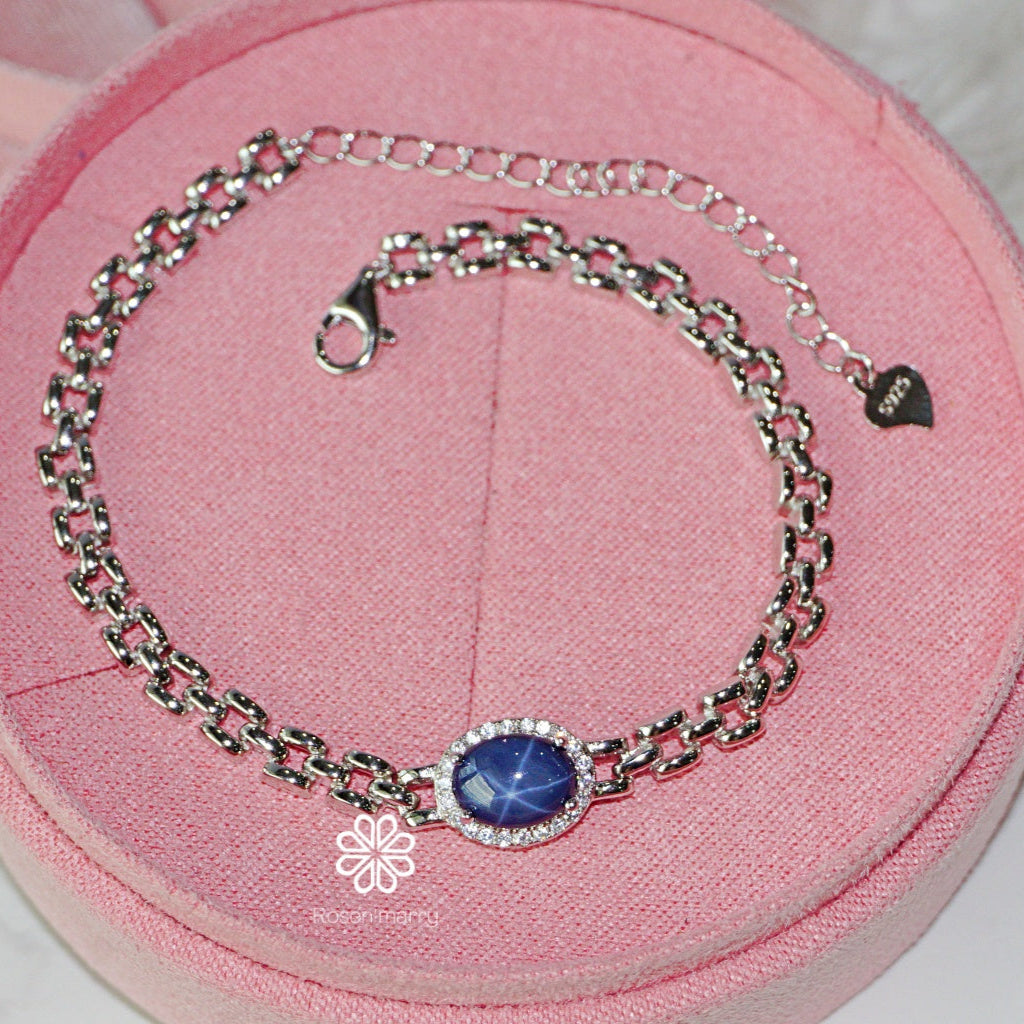 natural blue sapphire star bracelet sterling silver925.