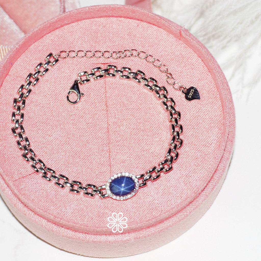 natural blue sapphire star bracelet sterling silver925.
