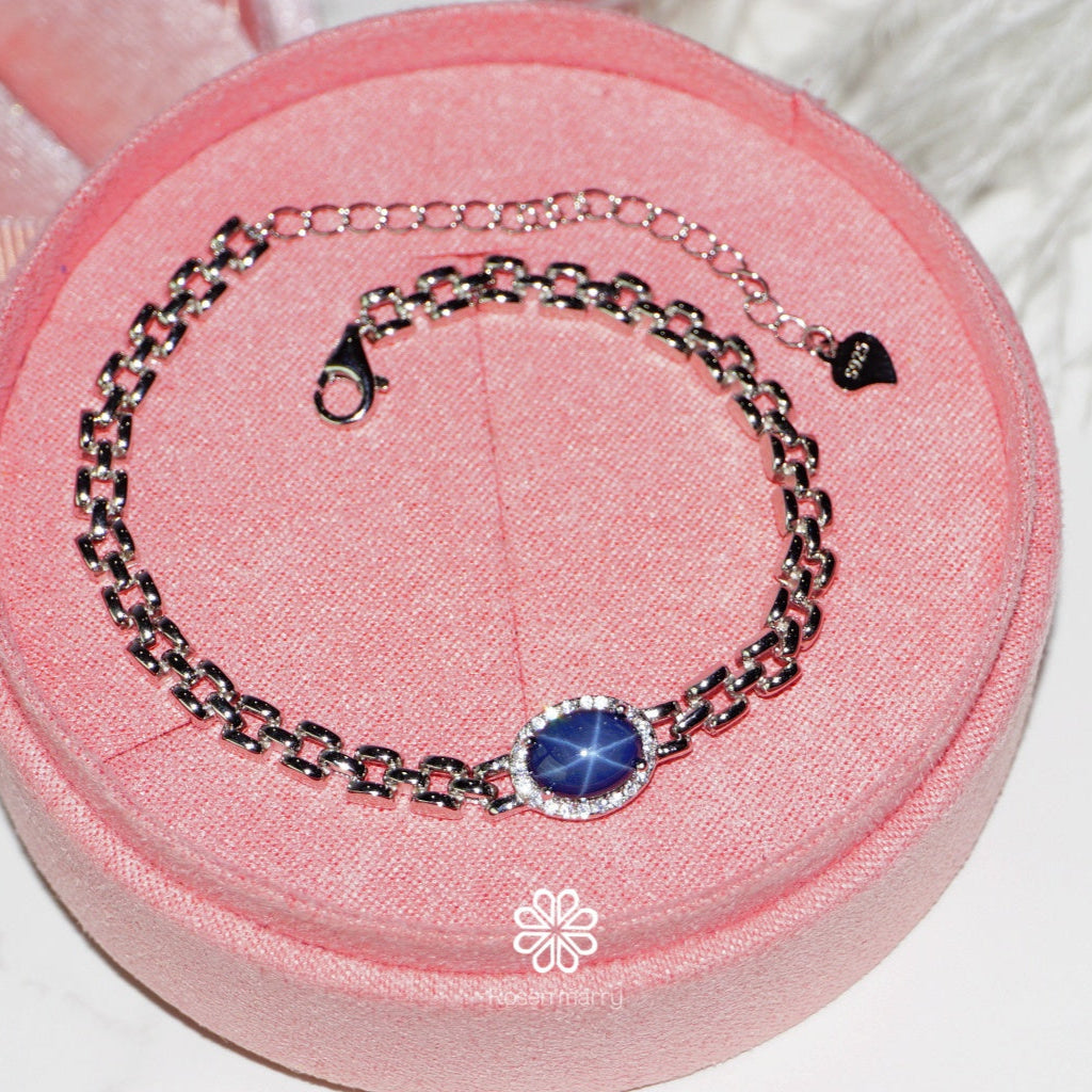 natural blue sapphire star bracelet sterling silver925.