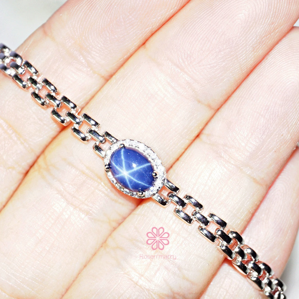 natural blue sapphire star bracelet sterling silver925.