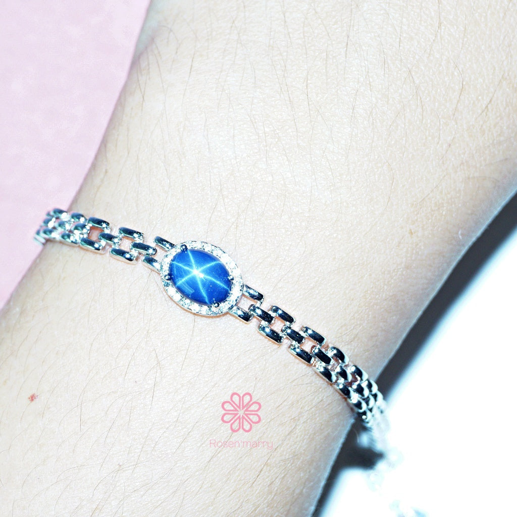 natural blue sapphire star bracelet sterling silver925.