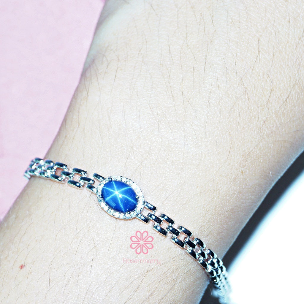natural blue sapphire star bracelet sterling silver925.