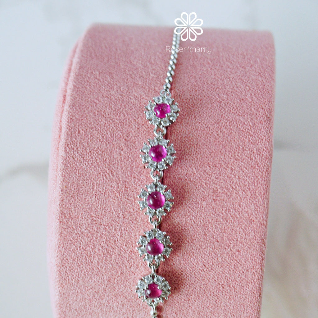 Natural Ruby Bracelet Sterling Silver925 With White gold Plated.