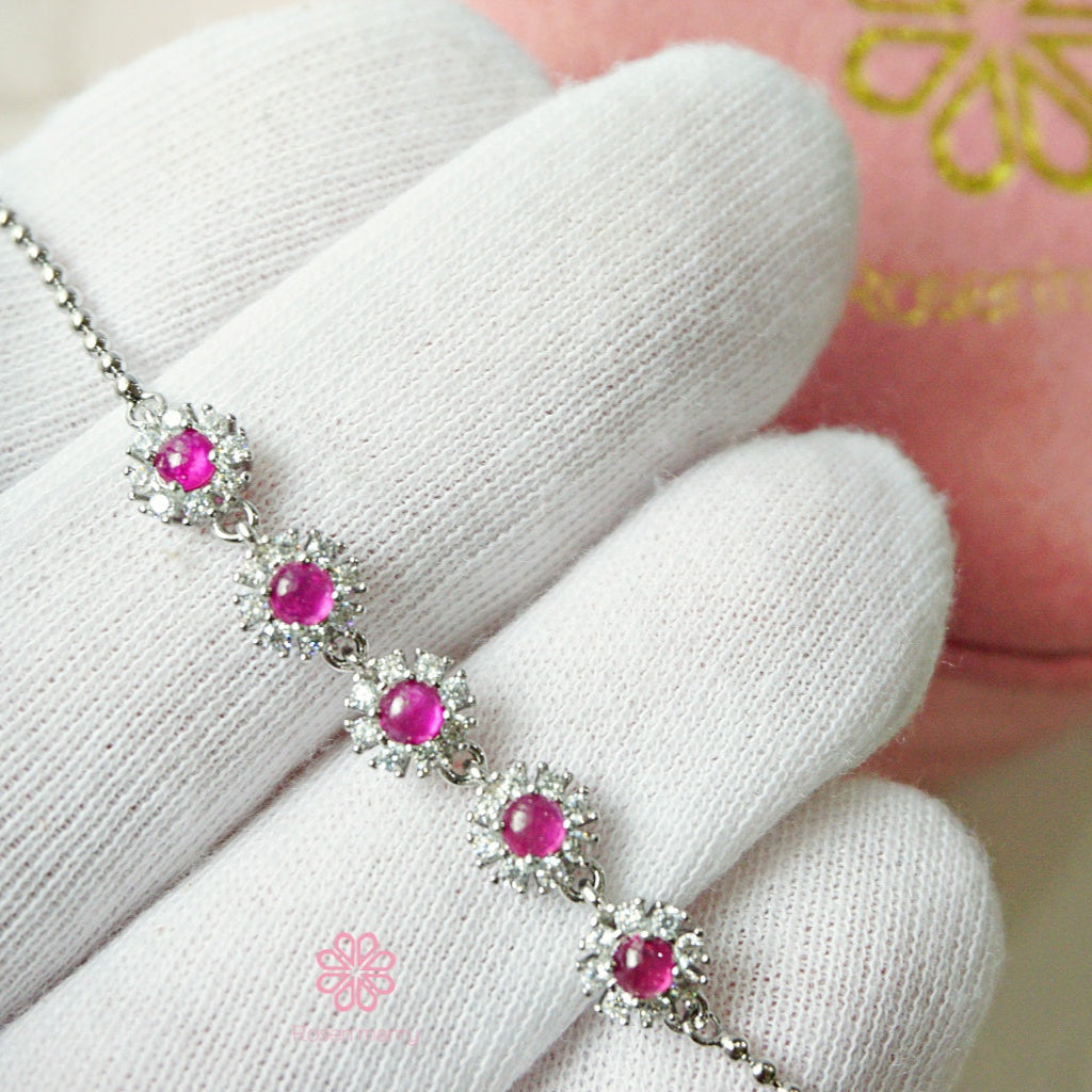 Natural Ruby Bracelet Sterling Silver925 With White gold Plated.