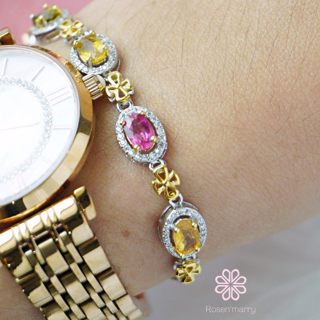 Natural Tourmaline Bracelet Sterling Silver925 With White gold Plated.