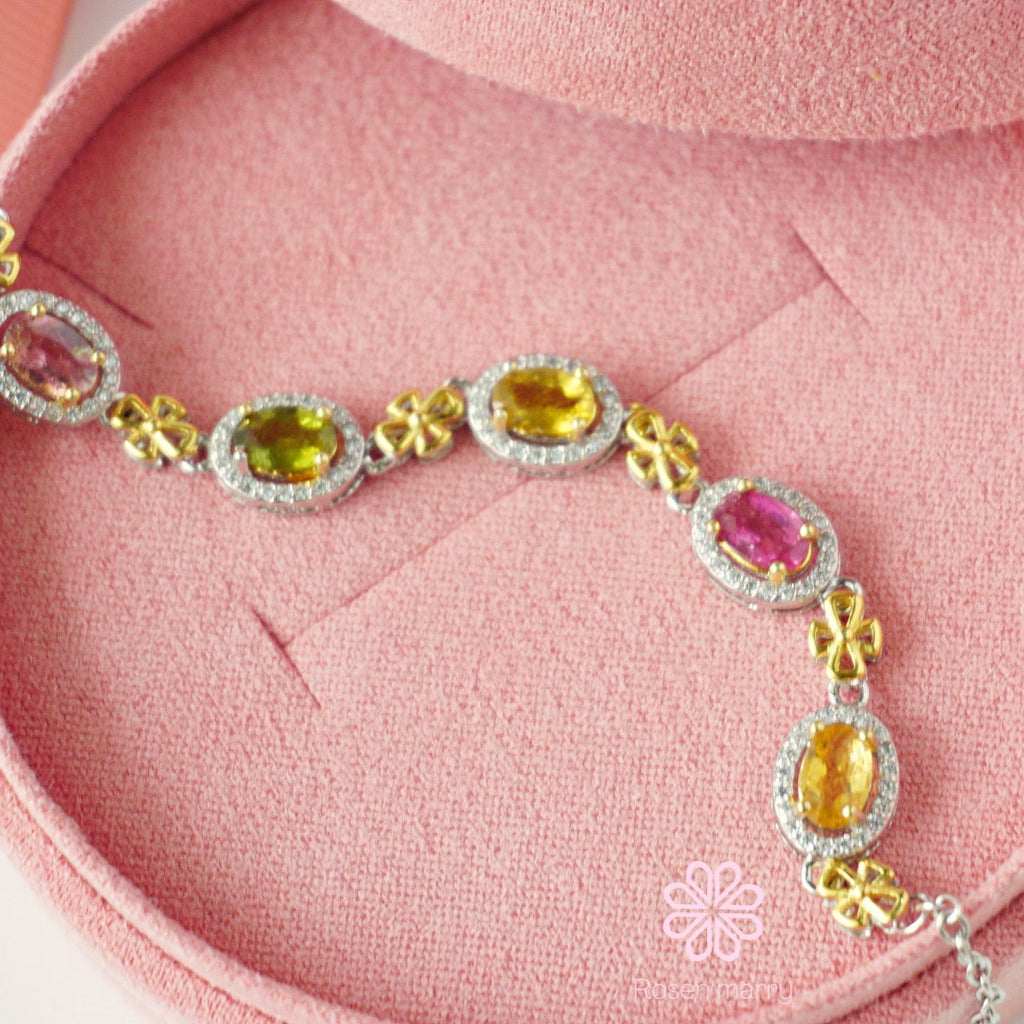 Natural Tourmaline Bracelet Sterling Silver925 With White gold Plated.