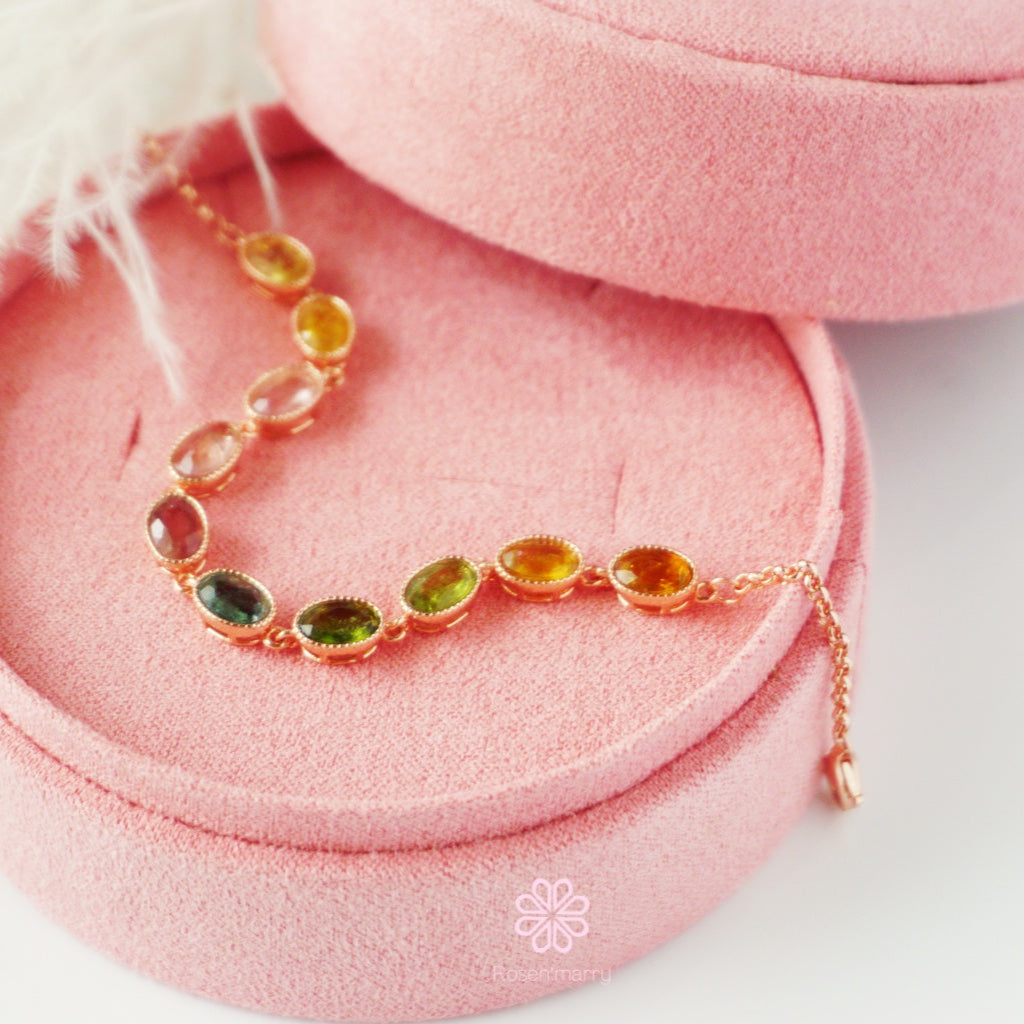 Natural Tourmaline Bracelet Sterling Silver925 With  Rosegold Plated.
