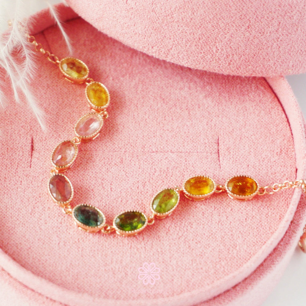 Natural Tourmaline Bracelet Sterling Silver925 With  Rosegold Plated.