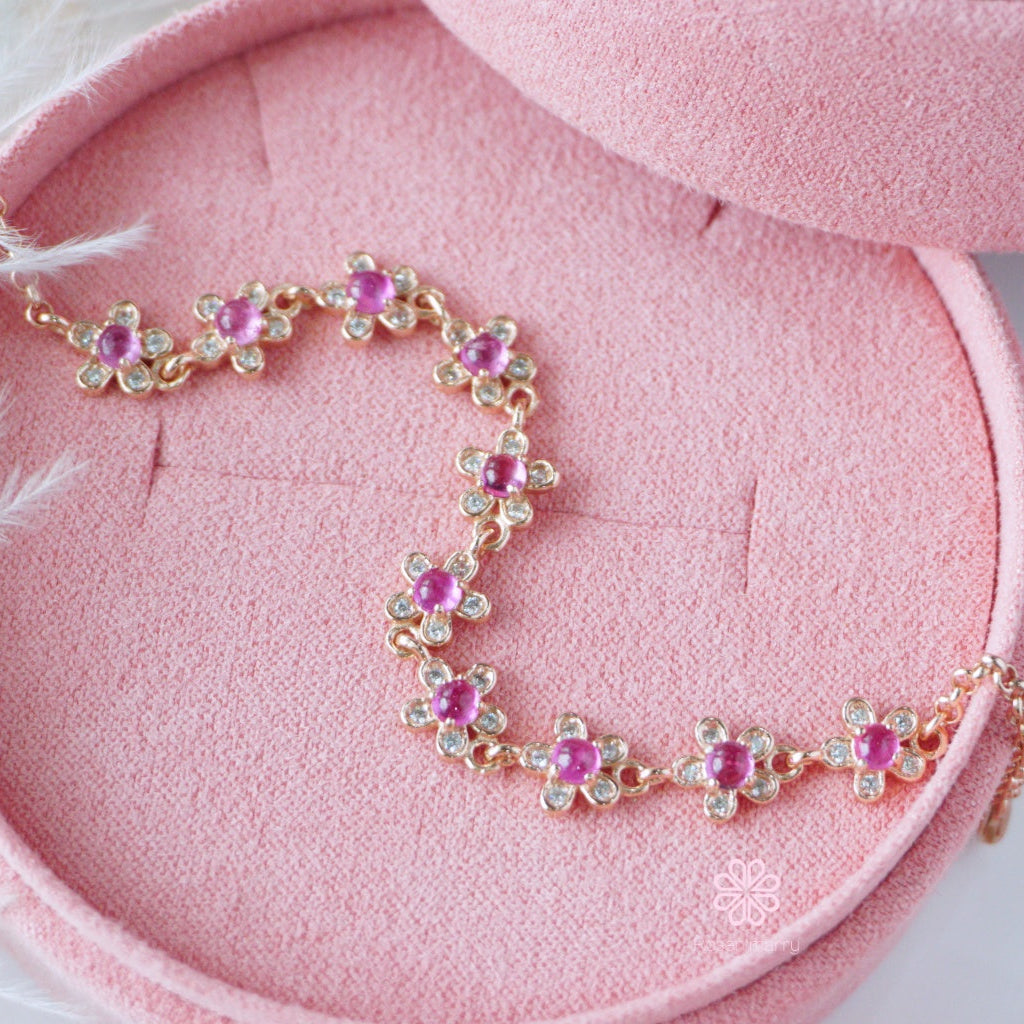 Natural Ruby Bracelet Sterling Silver925 With Rosegold Plated.