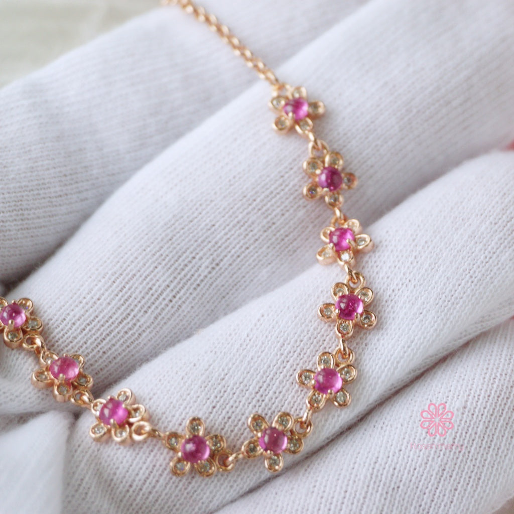 Natural Ruby Bracelet Sterling Silver925 With Rosegold Plated.