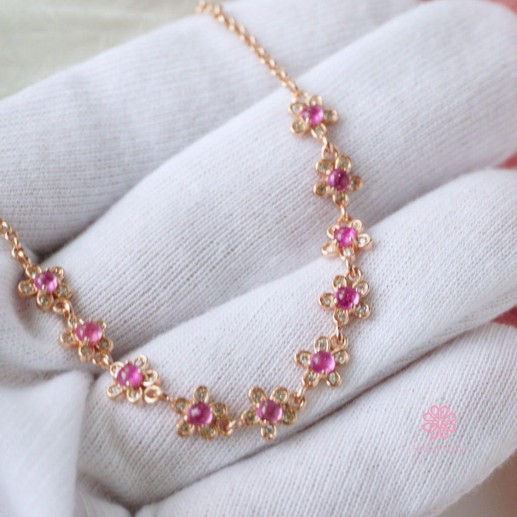 Natural Ruby Bracelet Sterling Silver925 With Rosegold Plated.