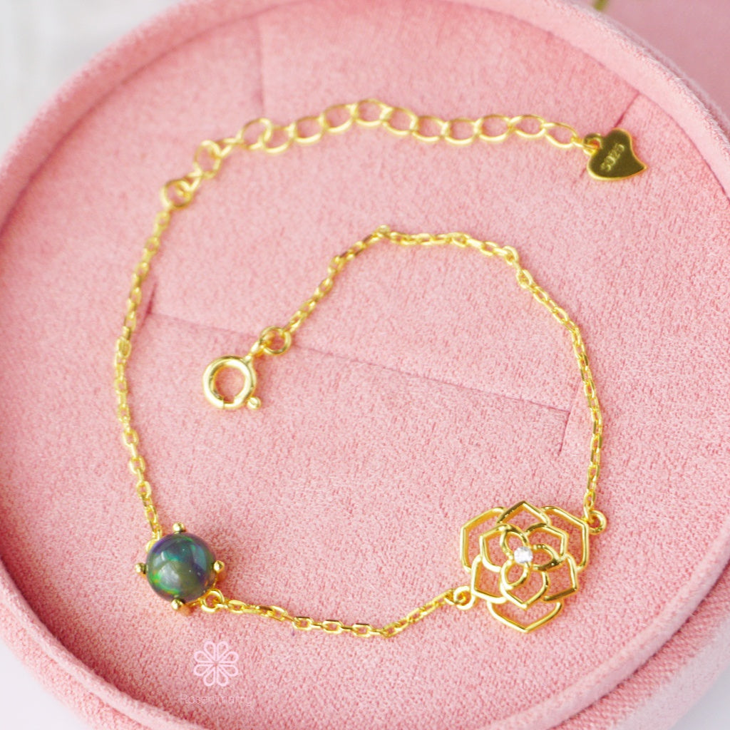 Natural Black Opal Bracelet Sterling Silver925 With Gold Plated.