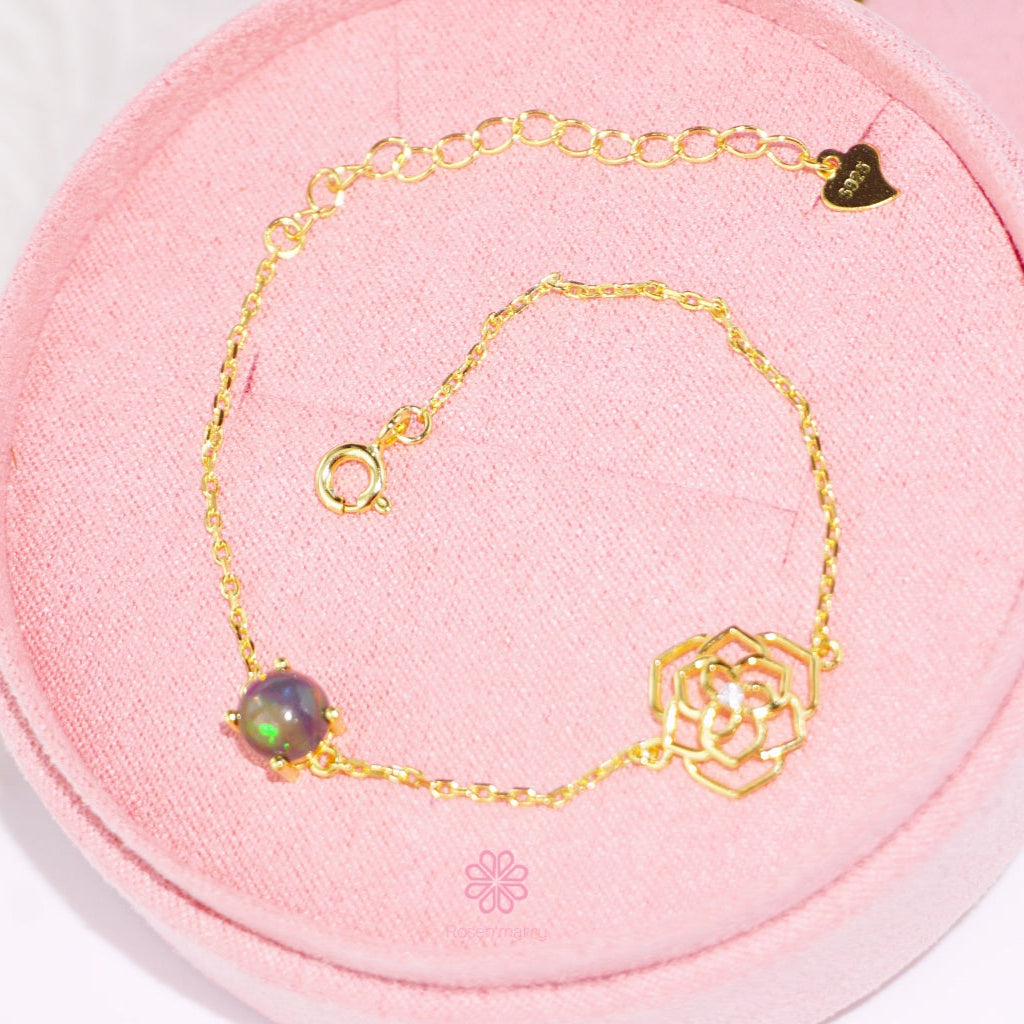 Natural Black Opal Bracelet Sterling Silver925 With Gold Plated.