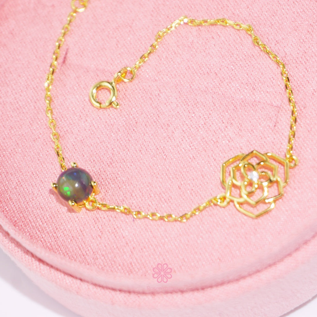 Natural Black Opal Bracelet Sterling Silver925 With Gold Plated.