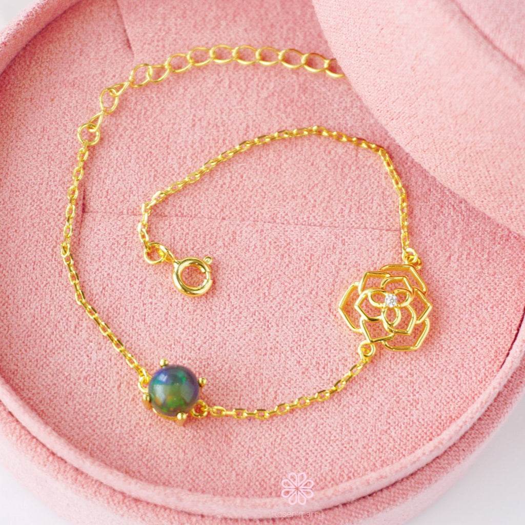 Natural Black Opal Bracelet Sterling Silver925 With Gold Plated.