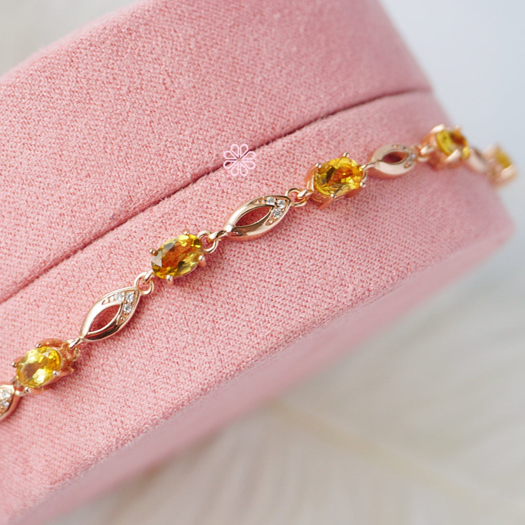 Natural Citrine Bracelet Sterling Silver925 With  Rosegold Plated.