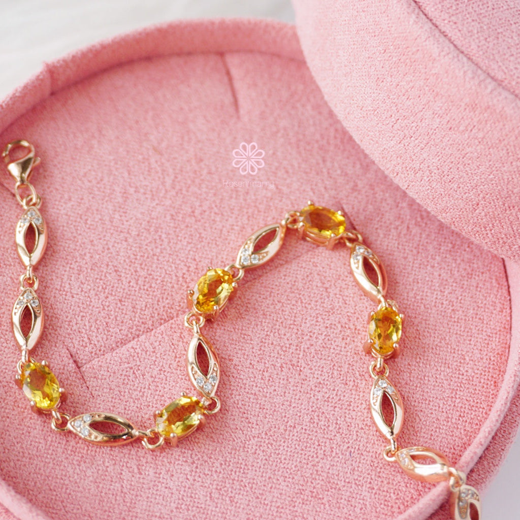 Natural Citrine Bracelet Sterling Silver925 With  Rosegold Plated.