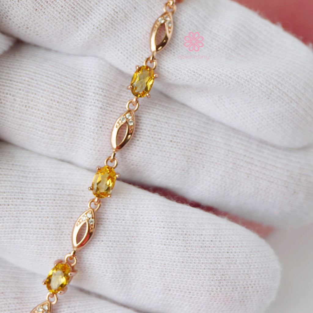 Natural Citrine Bracelet Sterling Silver925 With  Rosegold Plated.
