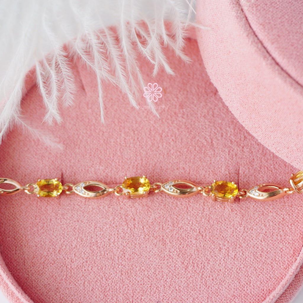 Natural Citrine Bracelet Sterling Silver925 With  Rosegold Plated.