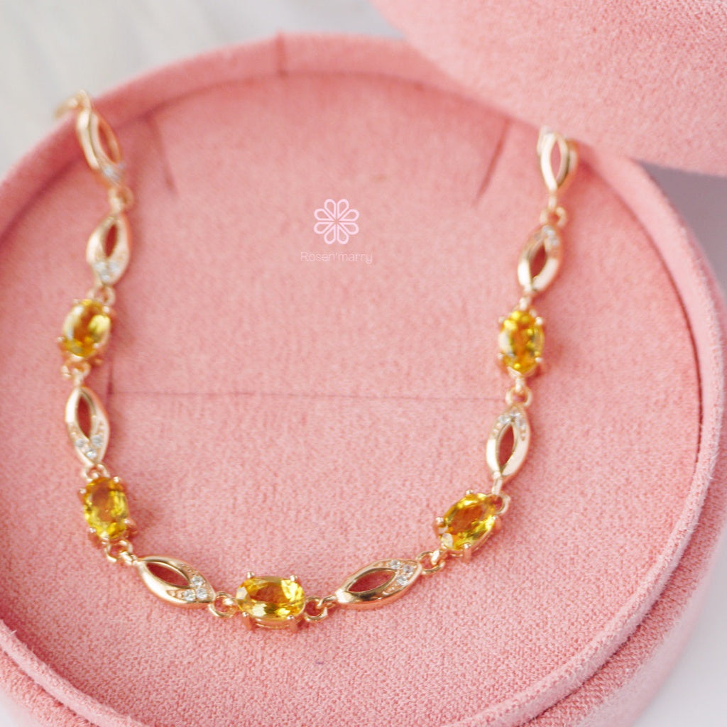 Natural Citrine Bracelet Sterling Silver925 With  Rosegold Plated.