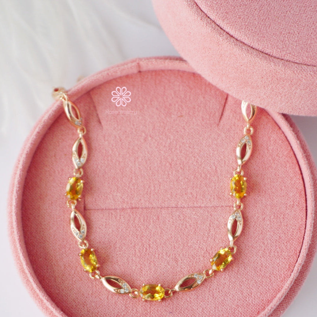 Natural Citrine Bracelet Sterling Silver925 With  Rosegold Plated.