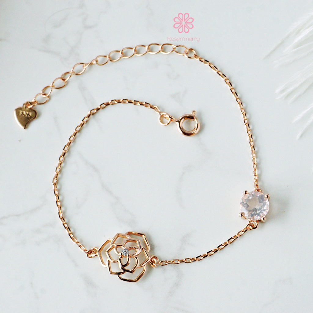 Natural Rosequartz Bracelet Sterling Silver925 With White gold Plated.