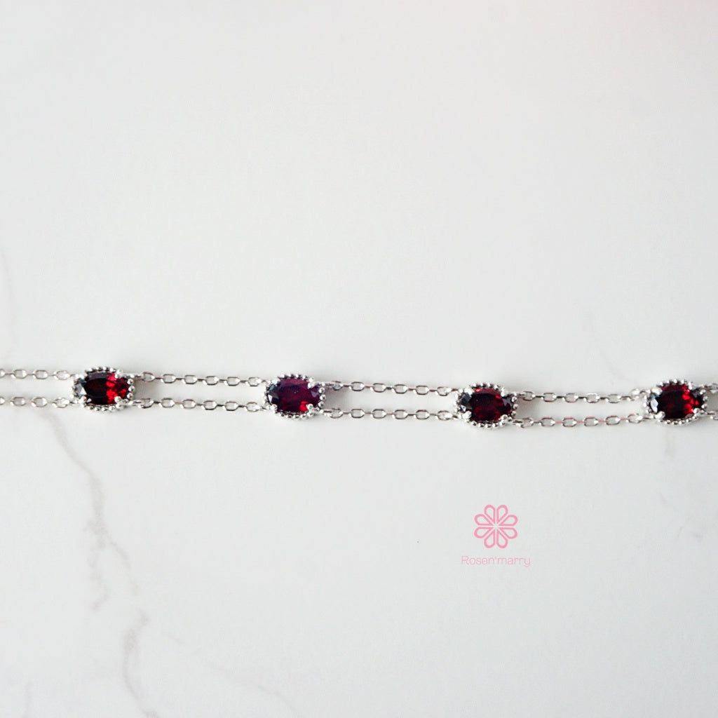 Natural Garnet Bracelet Sterling Silver925 With  White gold Plated.