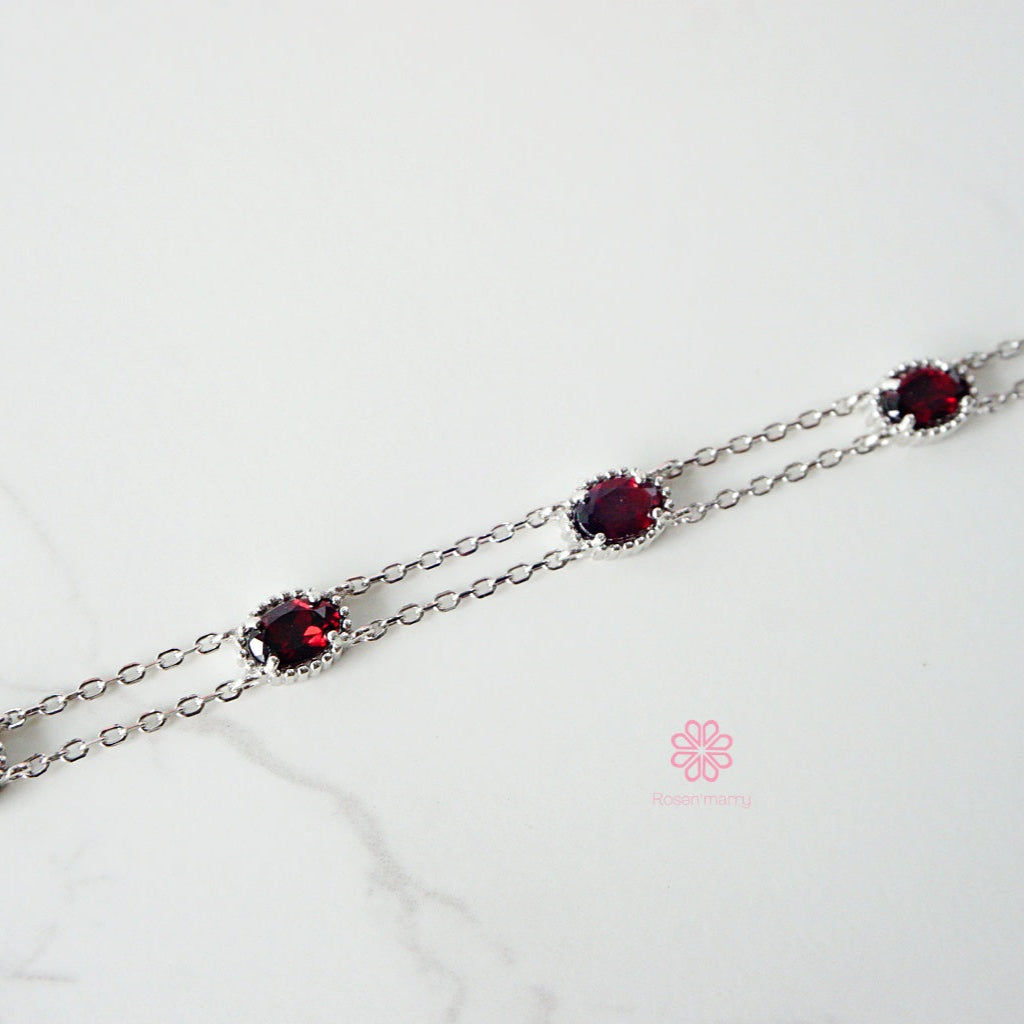 Natural Garnet Bracelet Sterling Silver925 With  White gold Plated.