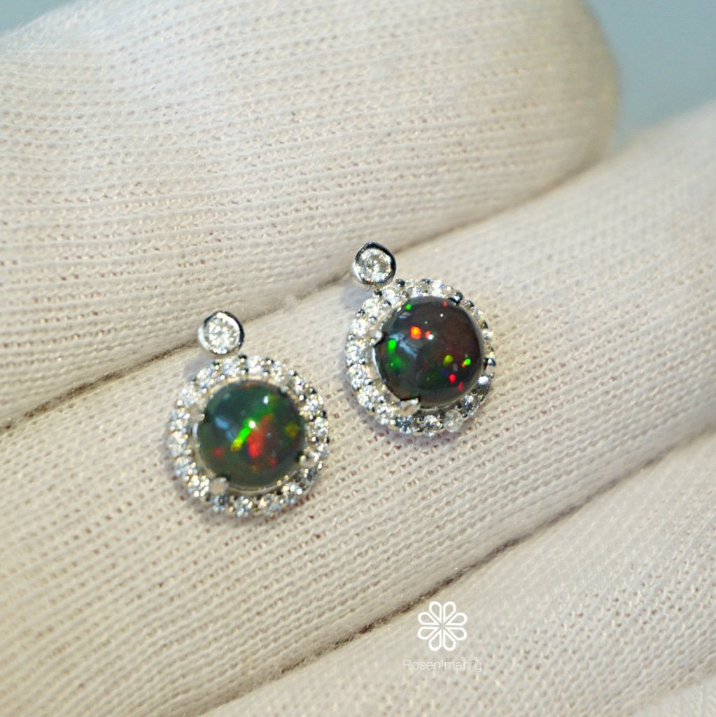 Natural Black Opal Sterling silver 925.
