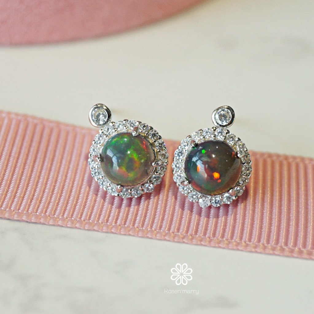 Natural Black Opal Sterling silver 925.