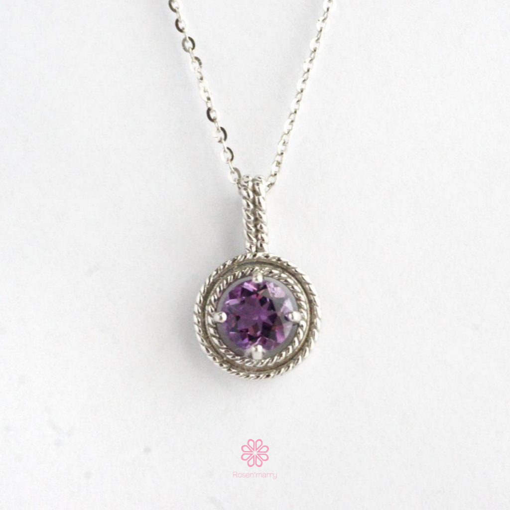 Natural Amethyst Pendant and Necklace Sterling Silver925 With  White gold Plated.