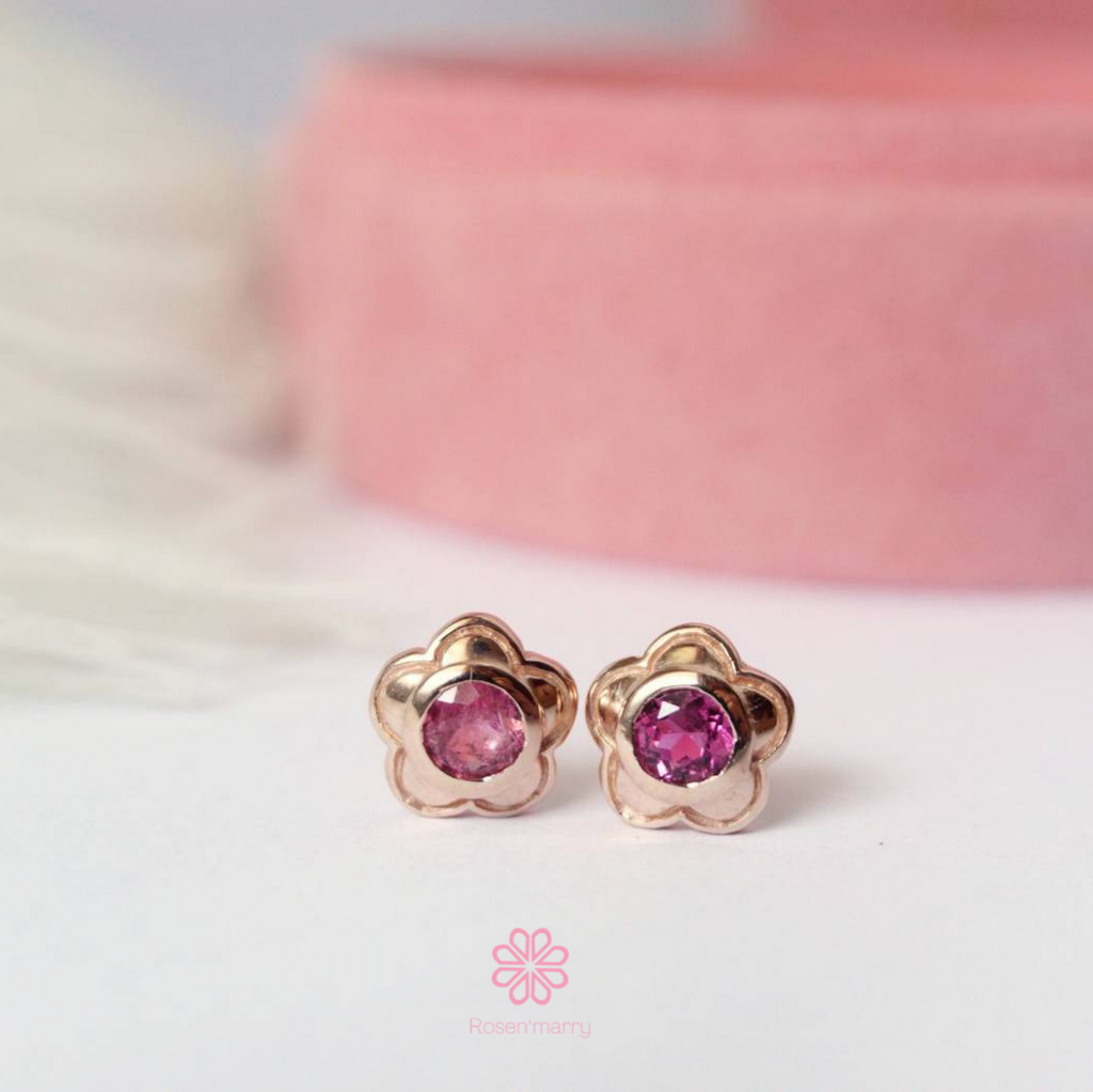 Natural Pink Tourmaline Stud Earrings Sterling Silver925.