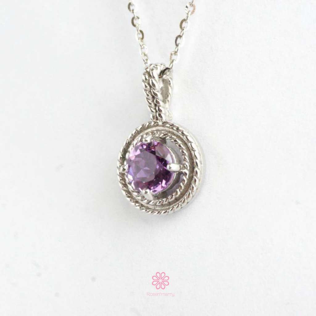 Natural Amethyst Pendant and Necklace Sterling Silver925 With  White gold Plated.