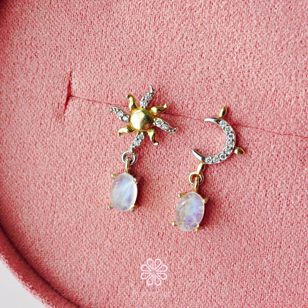 Natural Rainbow Moonstone Drop Earrings Sterling Silver925.