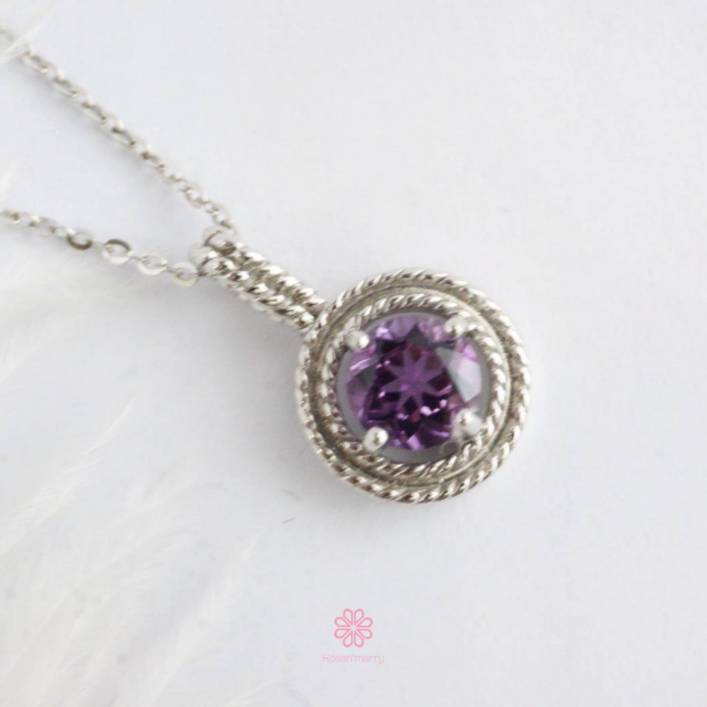 Natural Amethyst Pendant and Necklace Sterling Silver925 With  White gold Plated.