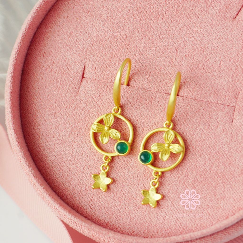 Natural Green Agate Drop Earrings Sterling Silver925 With Gold Plated.