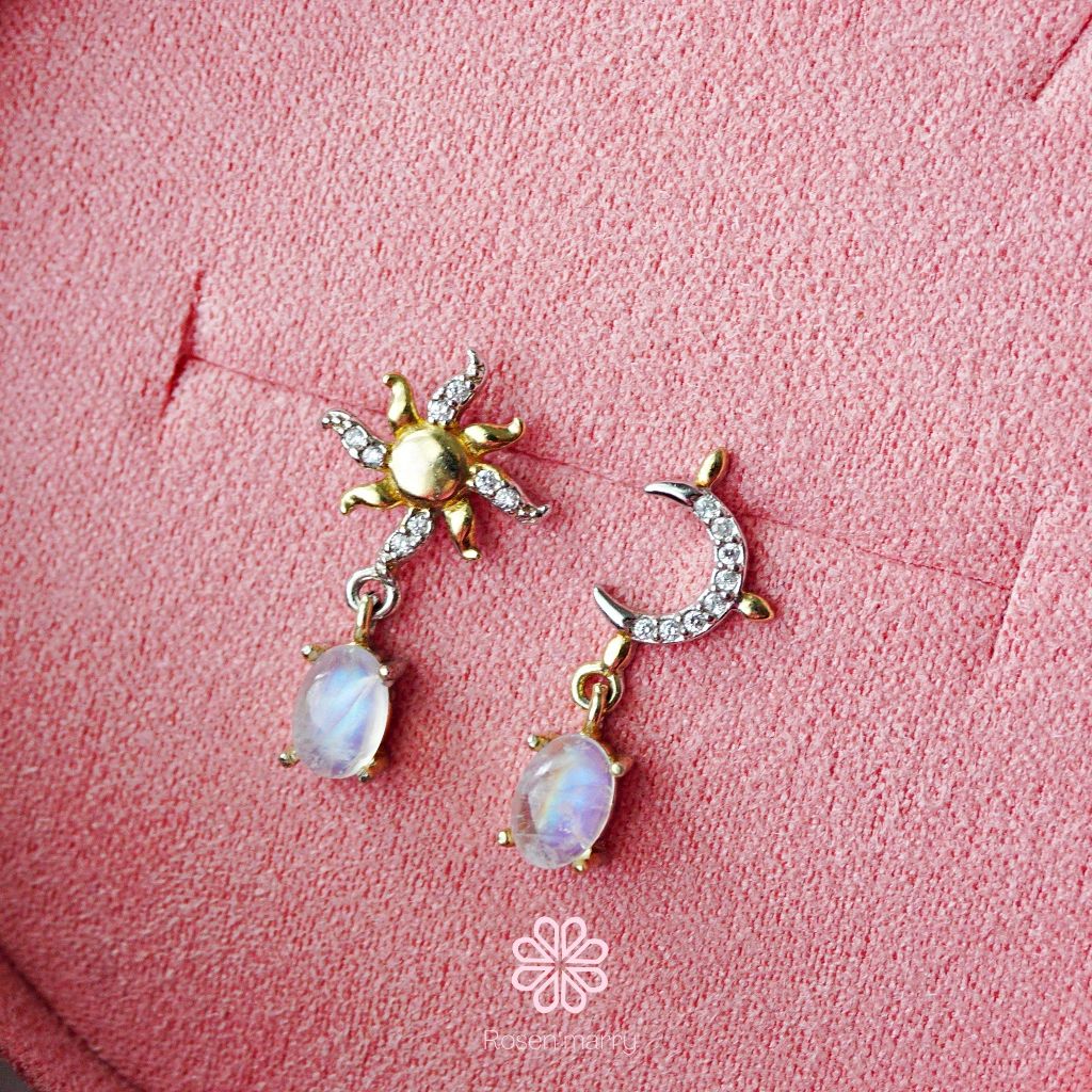 Natural Rainbow Moonstone Drop Earrings Sterling Silver925.
