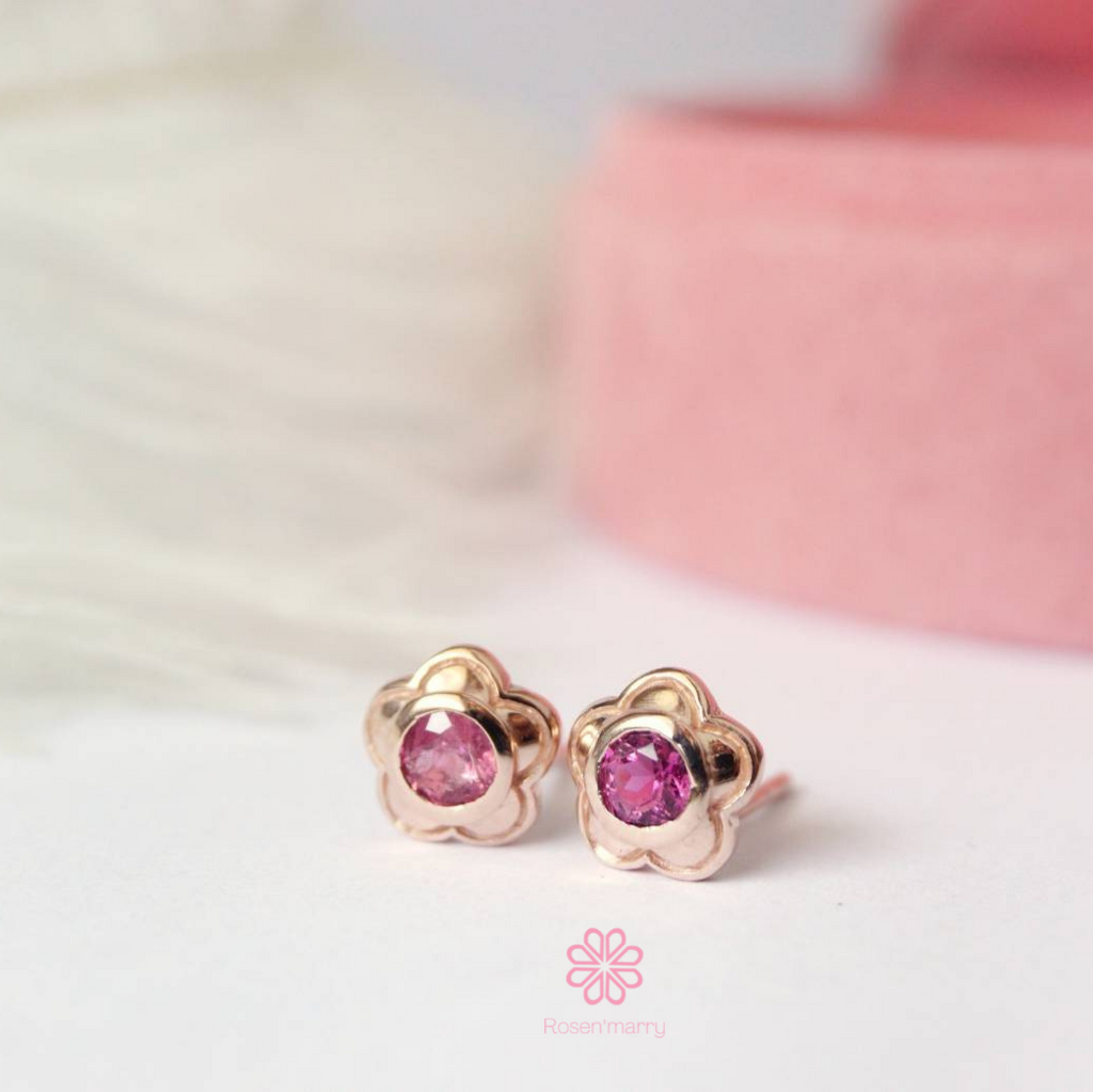 Natural Pink Tourmaline Stud Earrings Sterling Silver925.