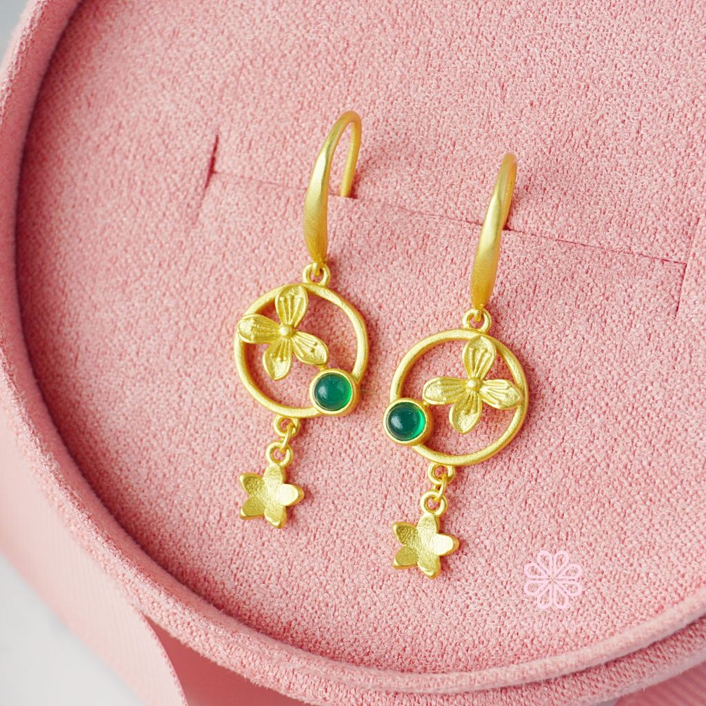 Natural Green Agate Drop Earrings Sterling Silver925 With Gold Plated.