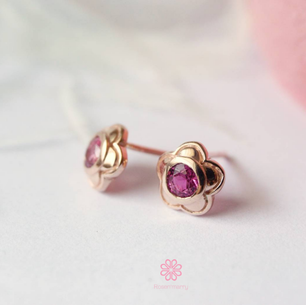 Natural Pink Tourmaline Stud Earrings Sterling Silver925.