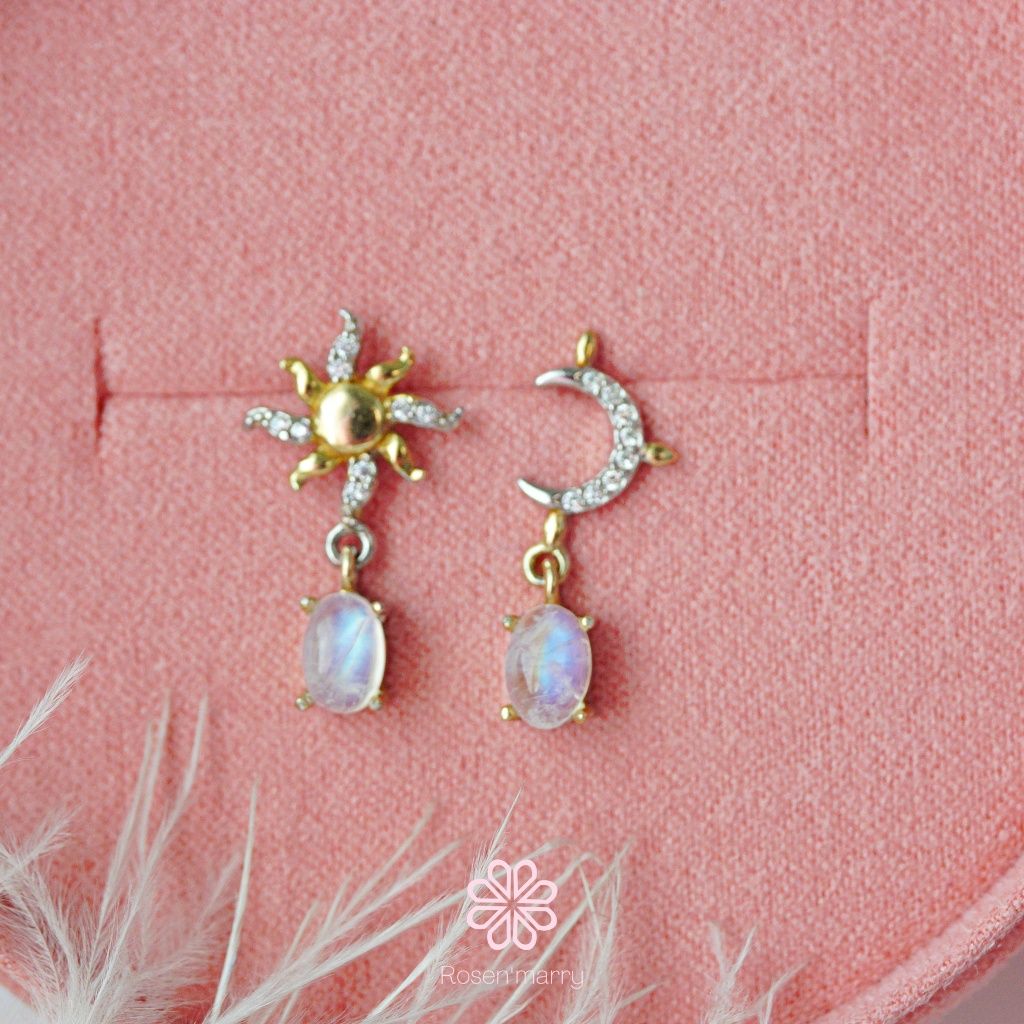 Natural Rainbow Moonstone Drop Earrings Sterling Silver925.