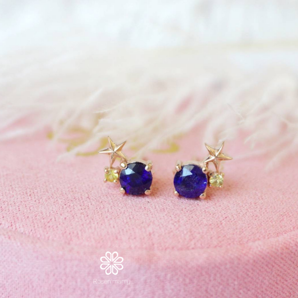 Natural Blue Sapphire Stud Earrings Sterling Silver925 With Rosegold Plated .
