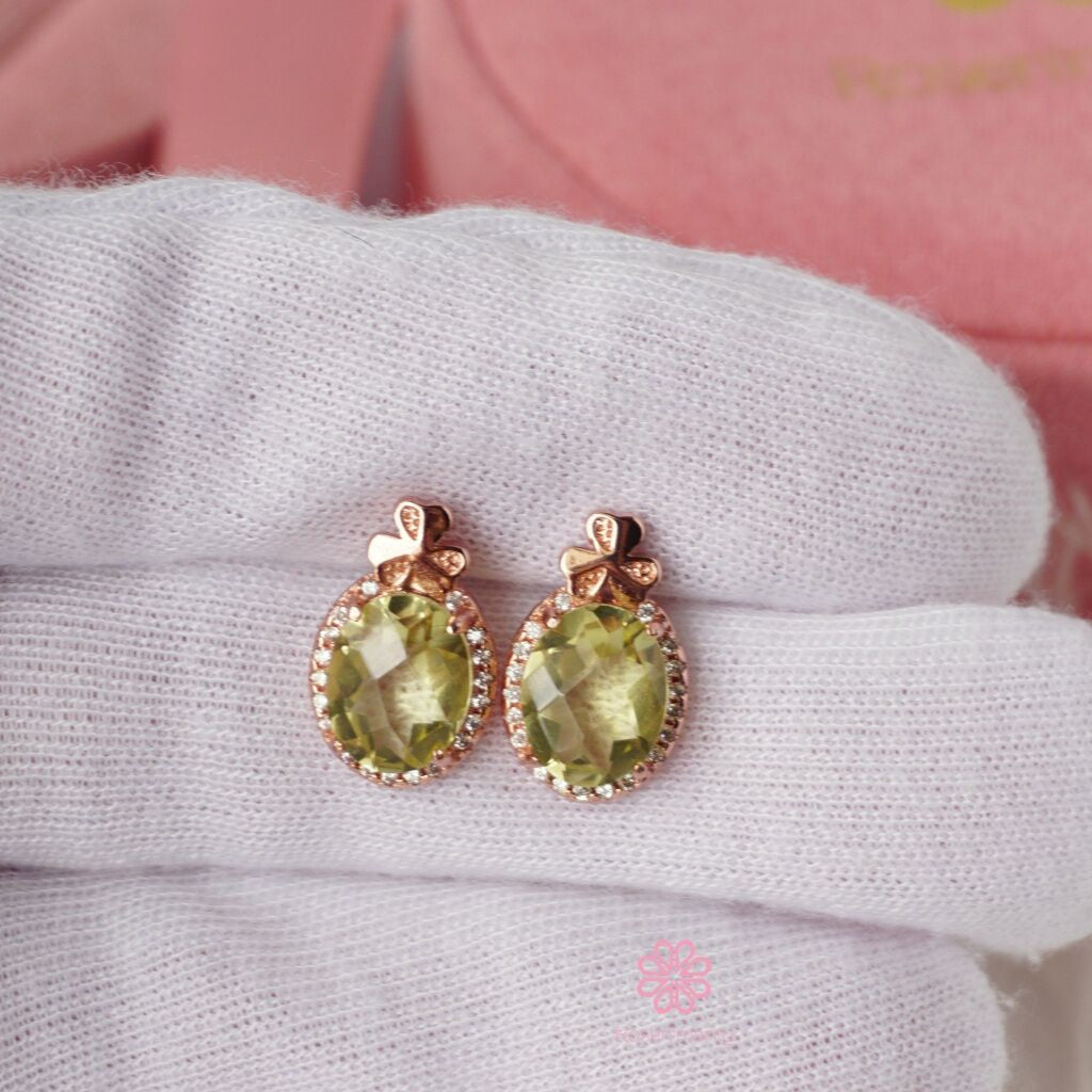 Natural Lemon Quartz Stud Earrings Sterling Silver925 With Gold Plated.